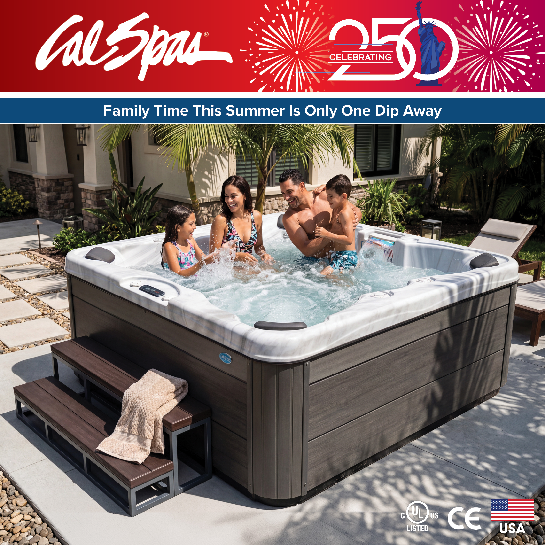 Calspas hot tub being used in a family setting - Oakpark
